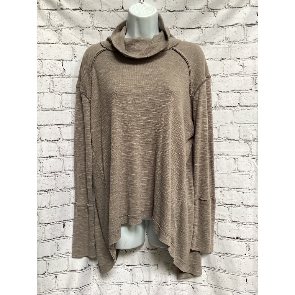 Free People We The Free Cowl Neck Split Back Thermal Top Taupe Brown Large